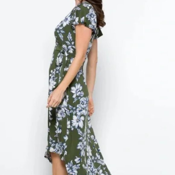 Fortune & Ivy Green Faux Wrap Dress - Picture 4 of 6